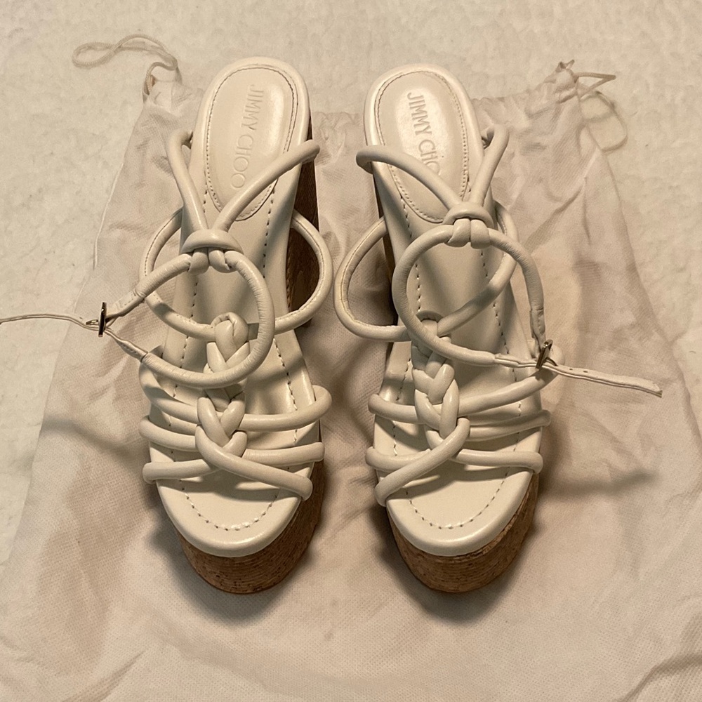 Jimmy Choo White Platform Wedge Sandals